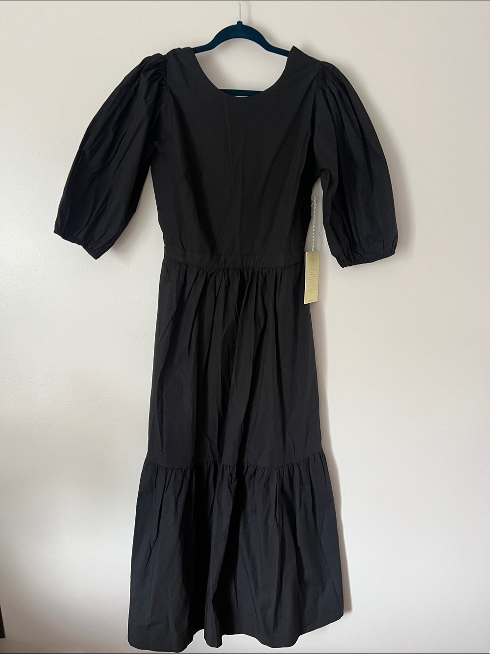 Trovata Cotton Birds of Paradis Black Puff Sleeve Bow Back Midi Dress M NWT - Picture 2 of 13